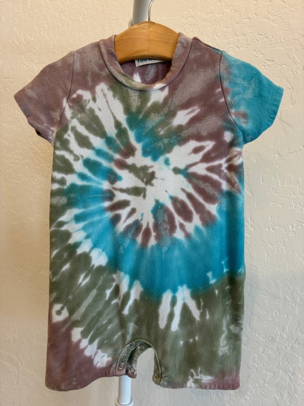 Fairwell Turquoise Olive Brown Tie-Dye Baby Romper